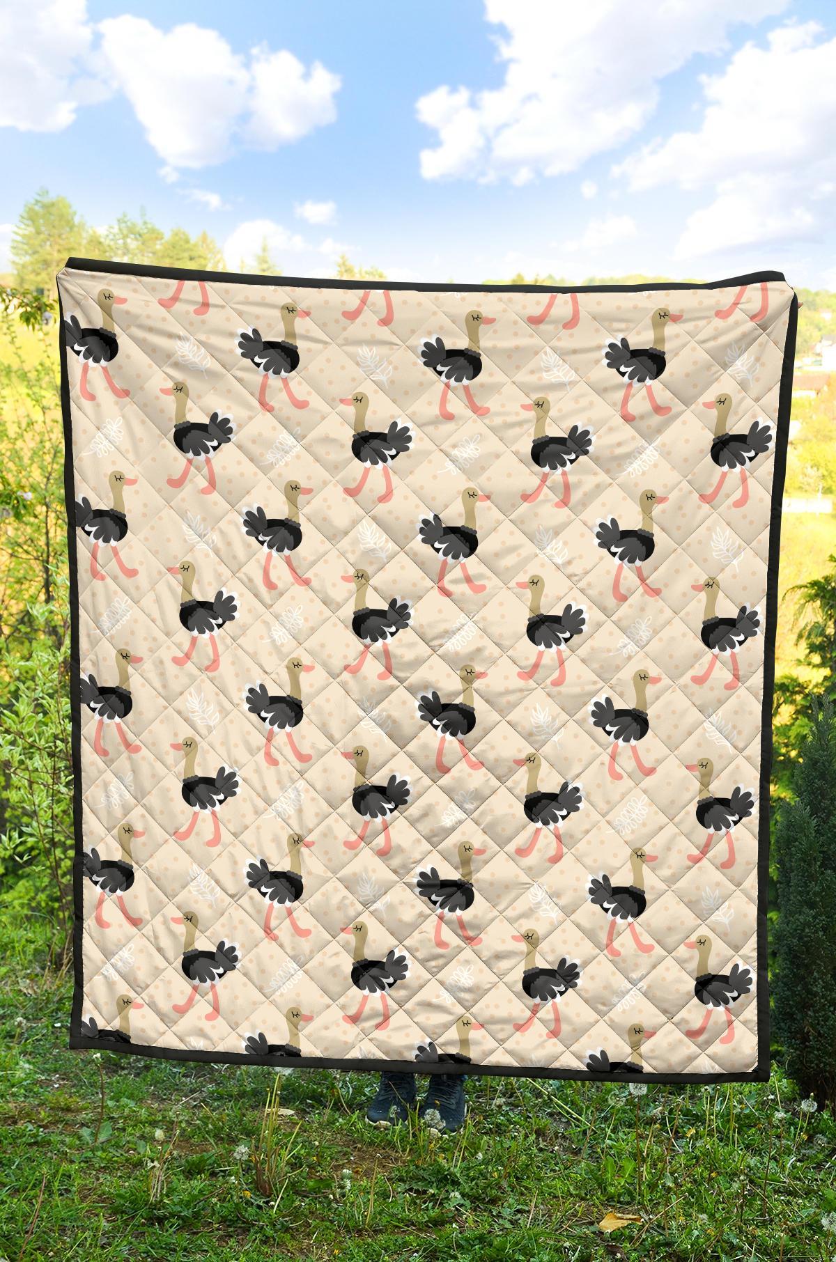 Ostrich Cute Pattern Print Quilt-grizzshop