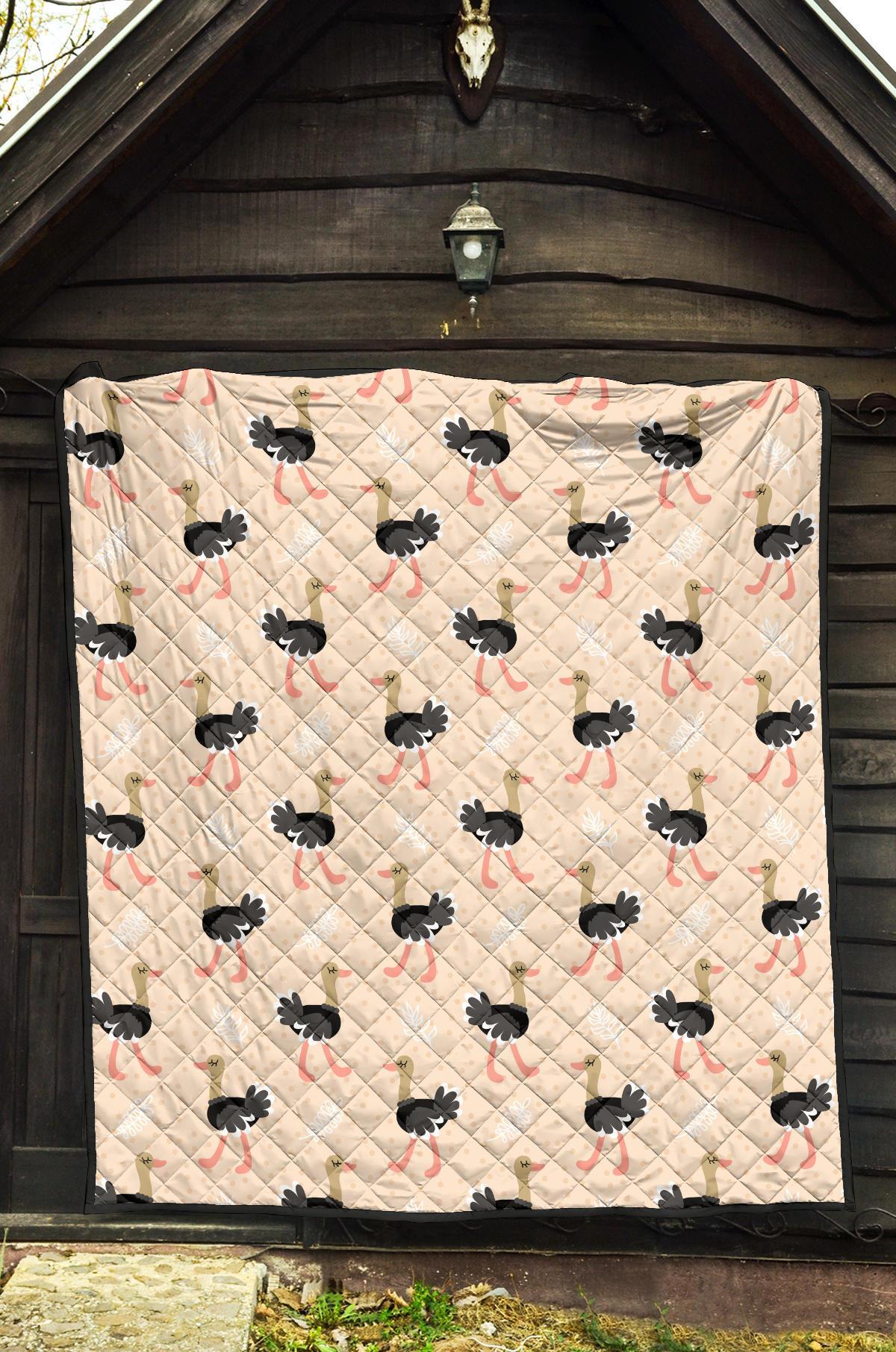 Ostrich Cute Pattern Print Quilt-grizzshop