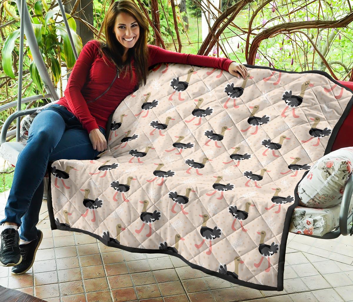 Ostrich Cute Pattern Print Quilt-grizzshop