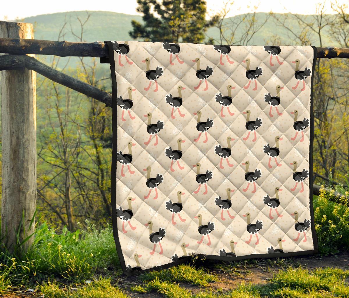 Ostrich Cute Pattern Print Quilt-grizzshop