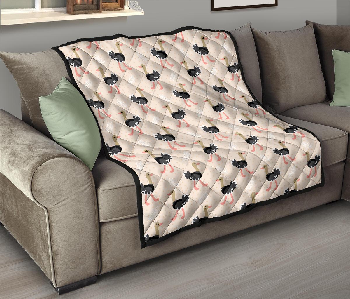 Ostrich Cute Pattern Print Quilt-grizzshop