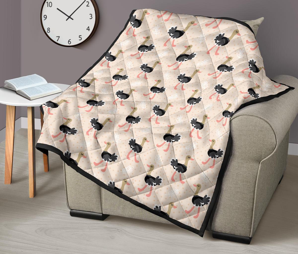 Ostrich Cute Pattern Print Quilt-grizzshop