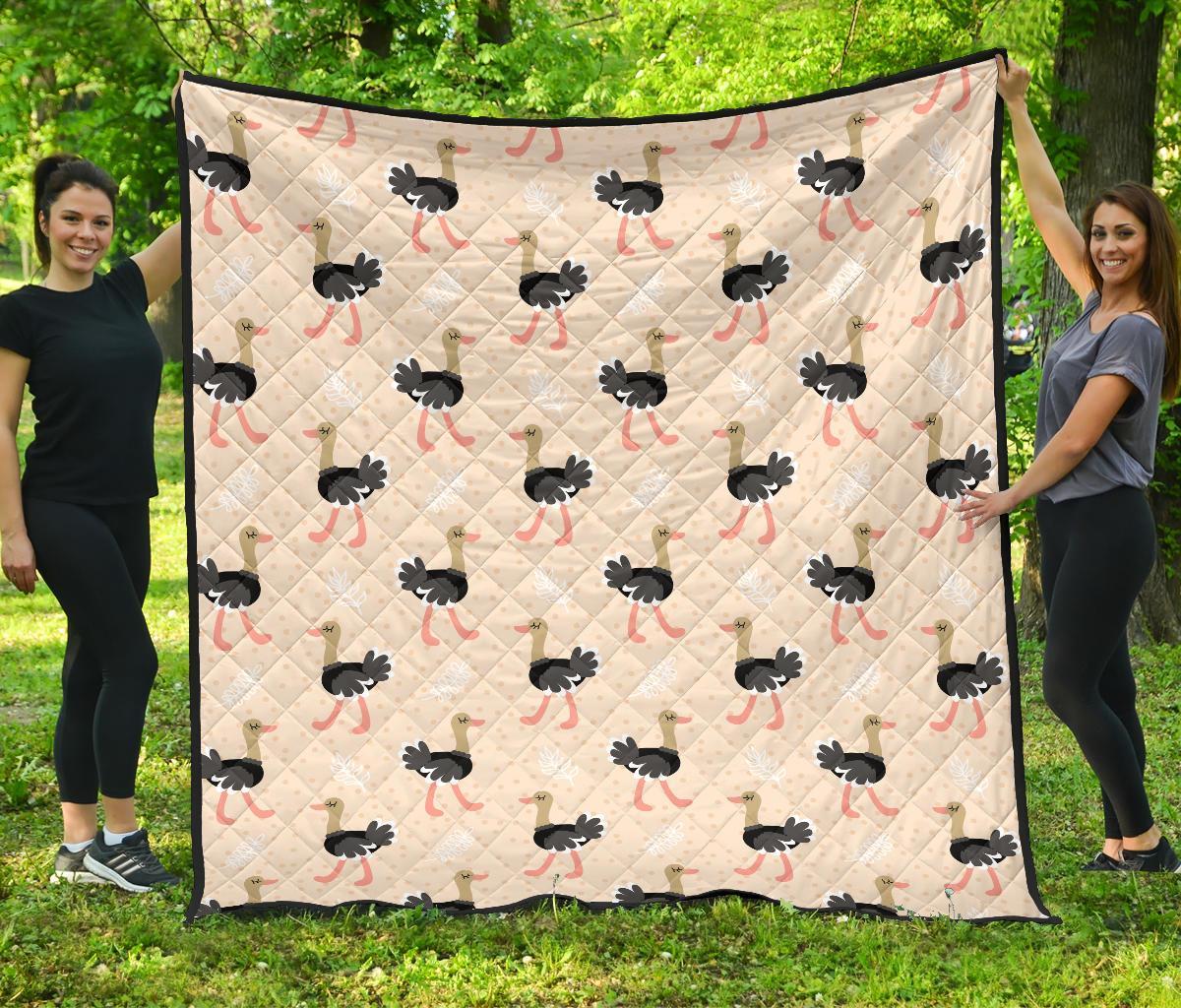 Ostrich Cute Pattern Print Quilt-grizzshop