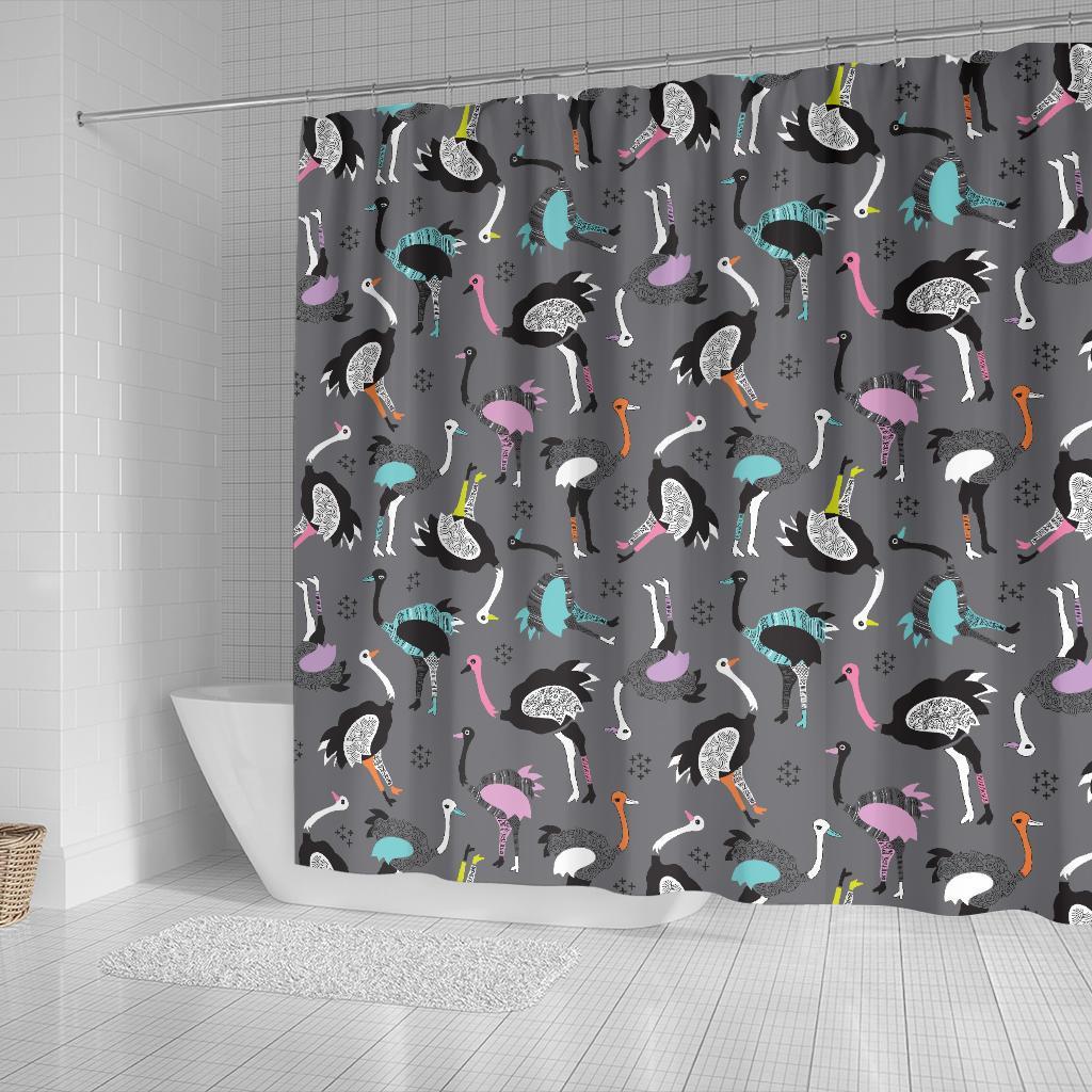 Ostrich Pattern Print Bathroom Shower Curtain-grizzshop