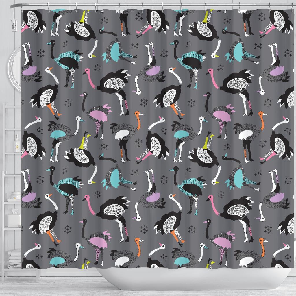 Ostrich Pattern Print Bathroom Shower Curtain-grizzshop