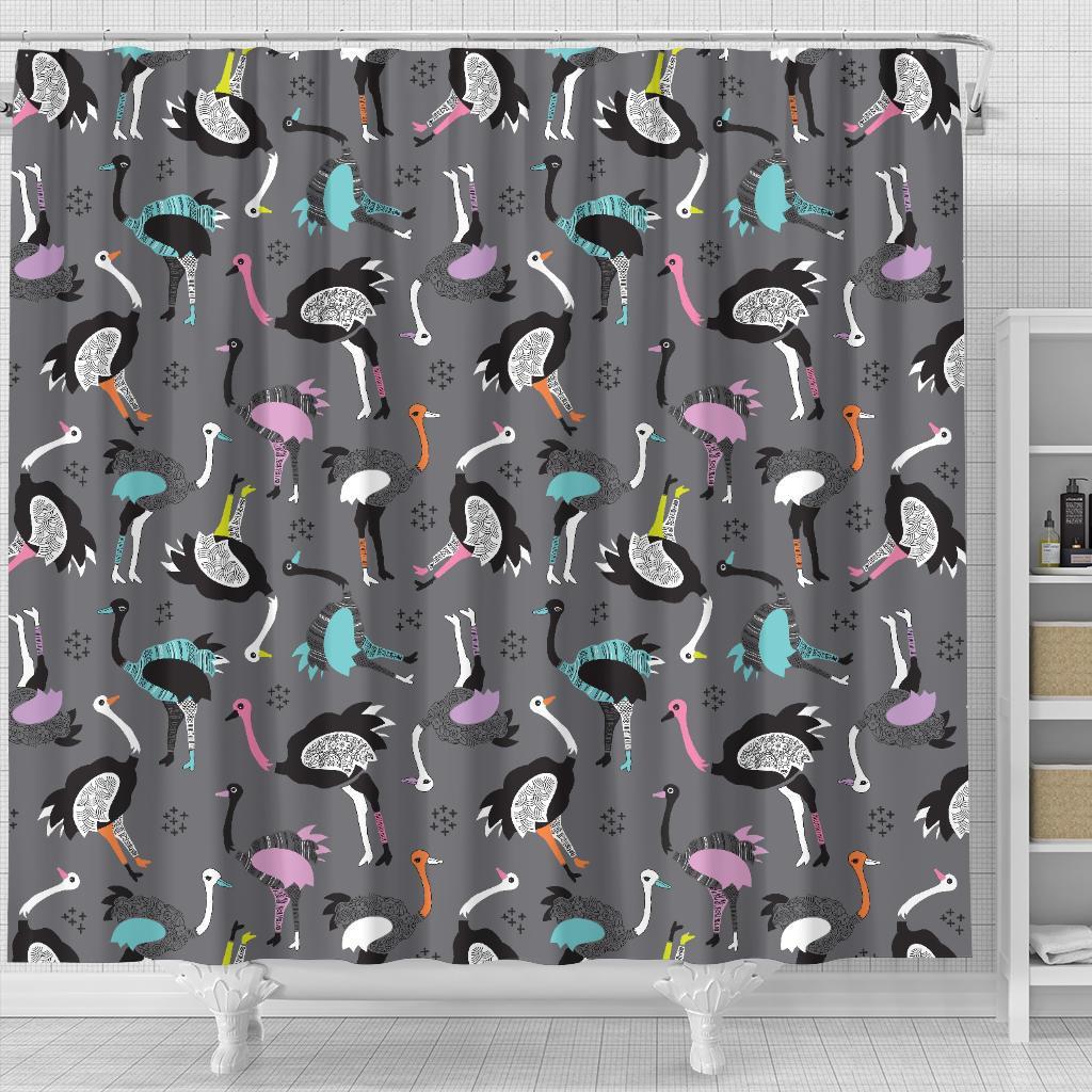 Ostrich Pattern Print Bathroom Shower Curtain-grizzshop