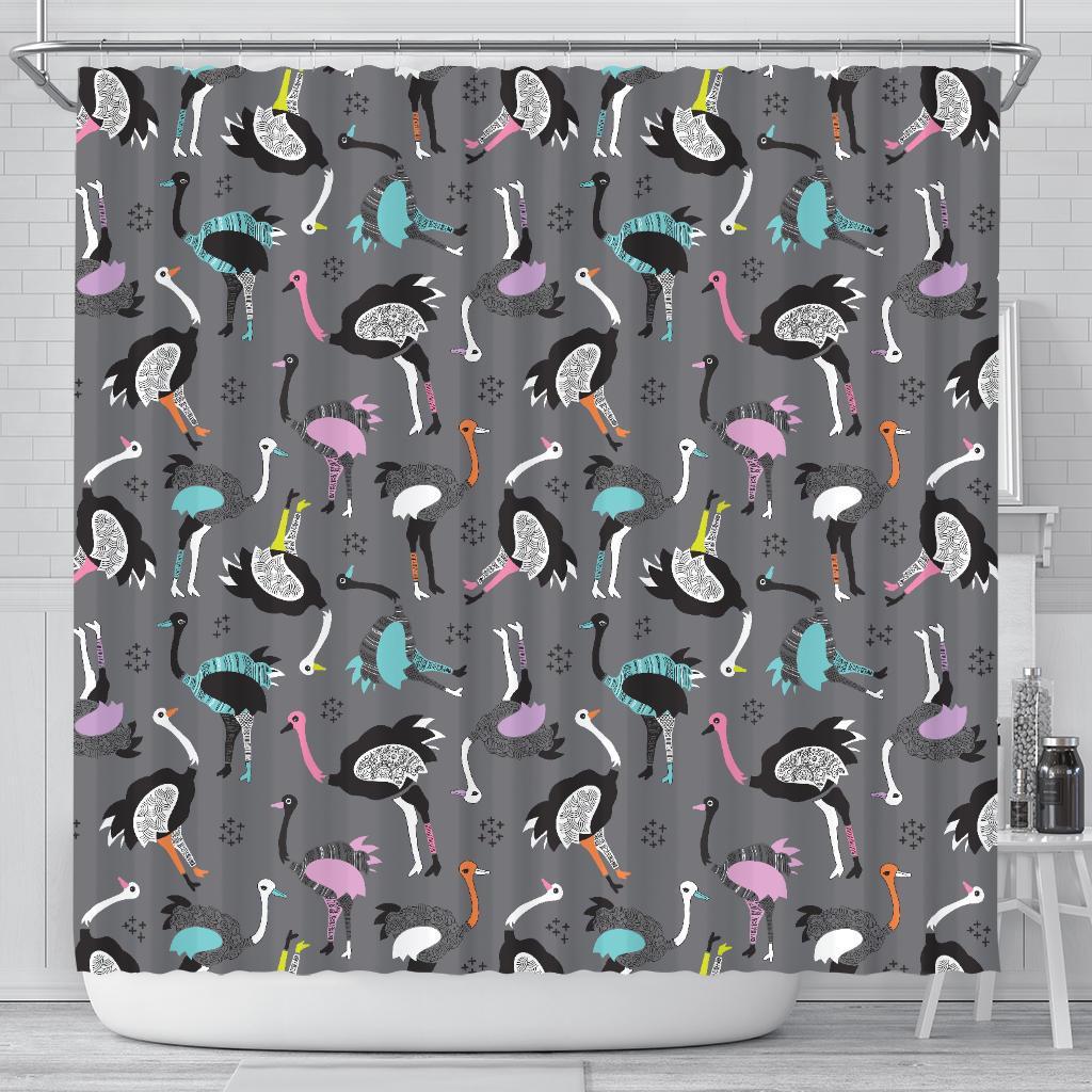 Ostrich Pattern Print Bathroom Shower Curtain-grizzshop