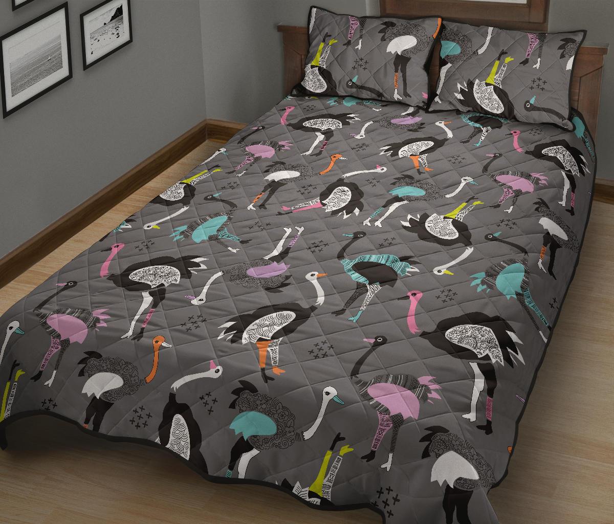 Ostrich Pattern Print Bed Set Quilt-grizzshop