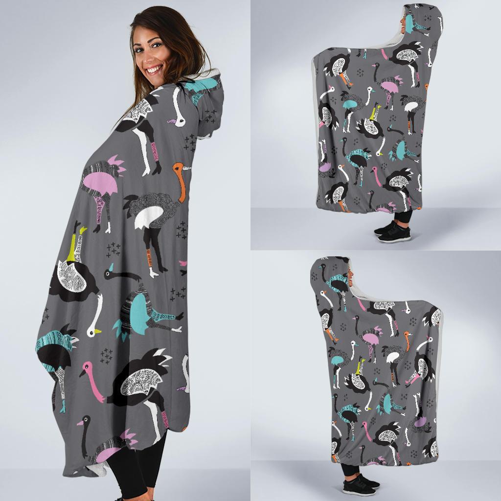 Ostrich Pattern Print Hooded Blanket-grizzshop