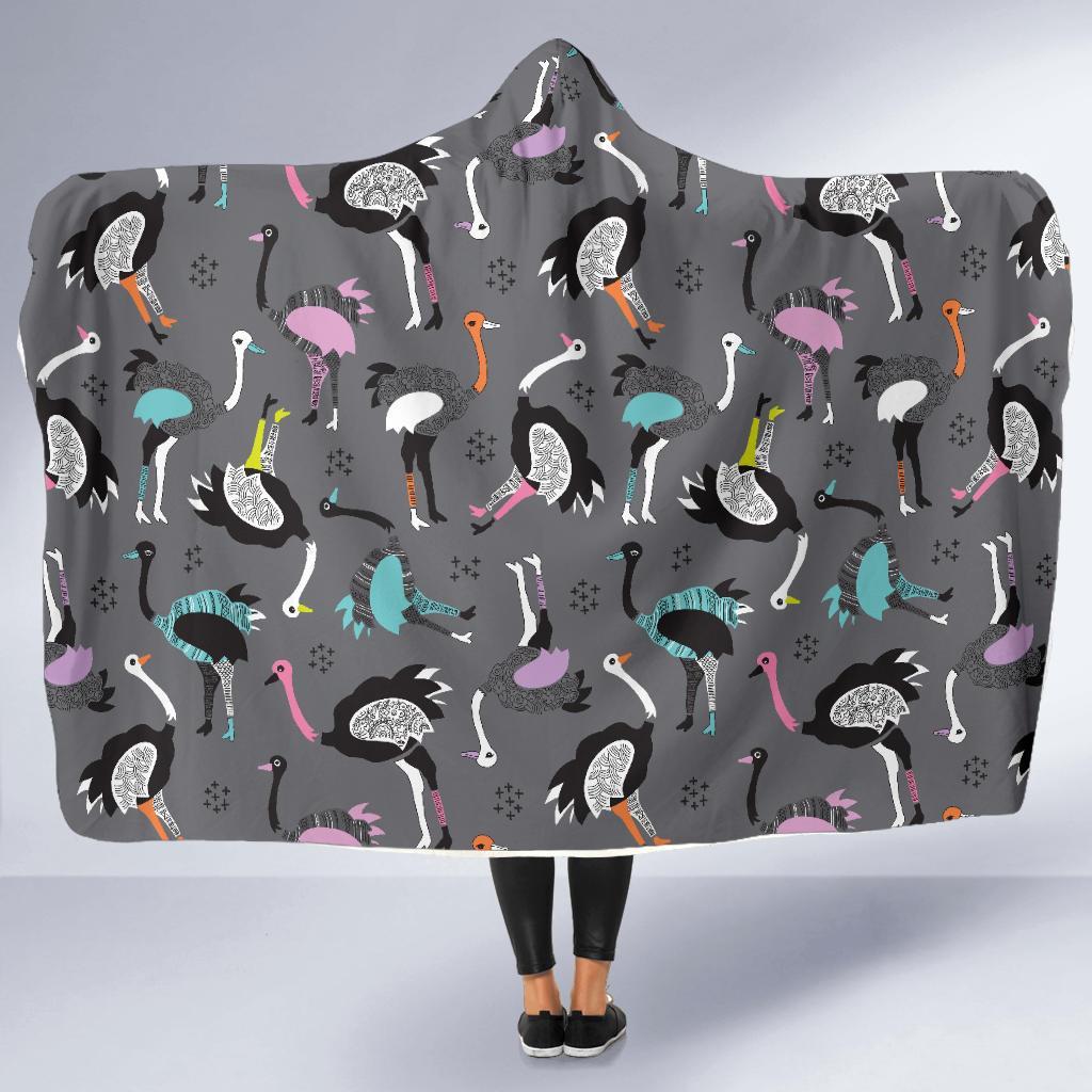 Ostrich Pattern Print Hooded Blanket-grizzshop