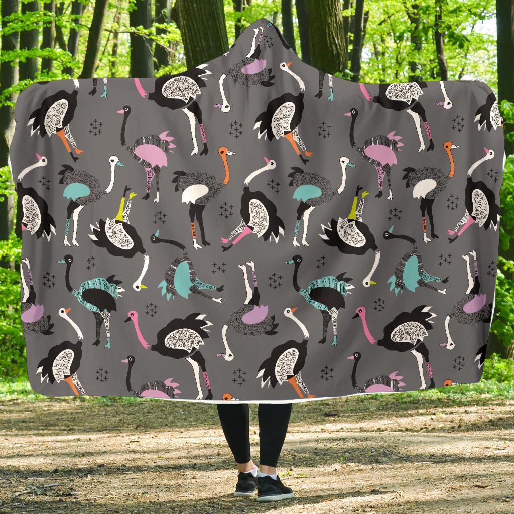 Ostrich Pattern Print Hooded Blanket-grizzshop