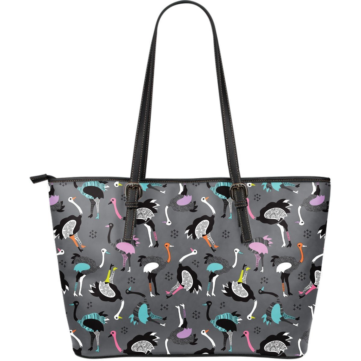 Ostrich Pattern Print Leather Tote Bag-grizzshop