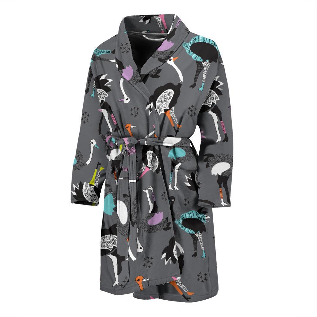 Ostrich Pattern Print Men Long Robe-grizzshop