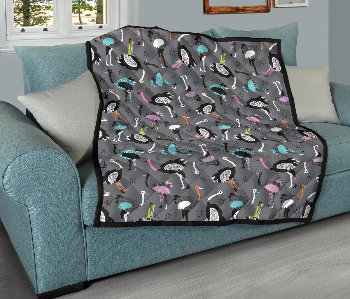 Ostrich Pattern Print Quilt-grizzshop