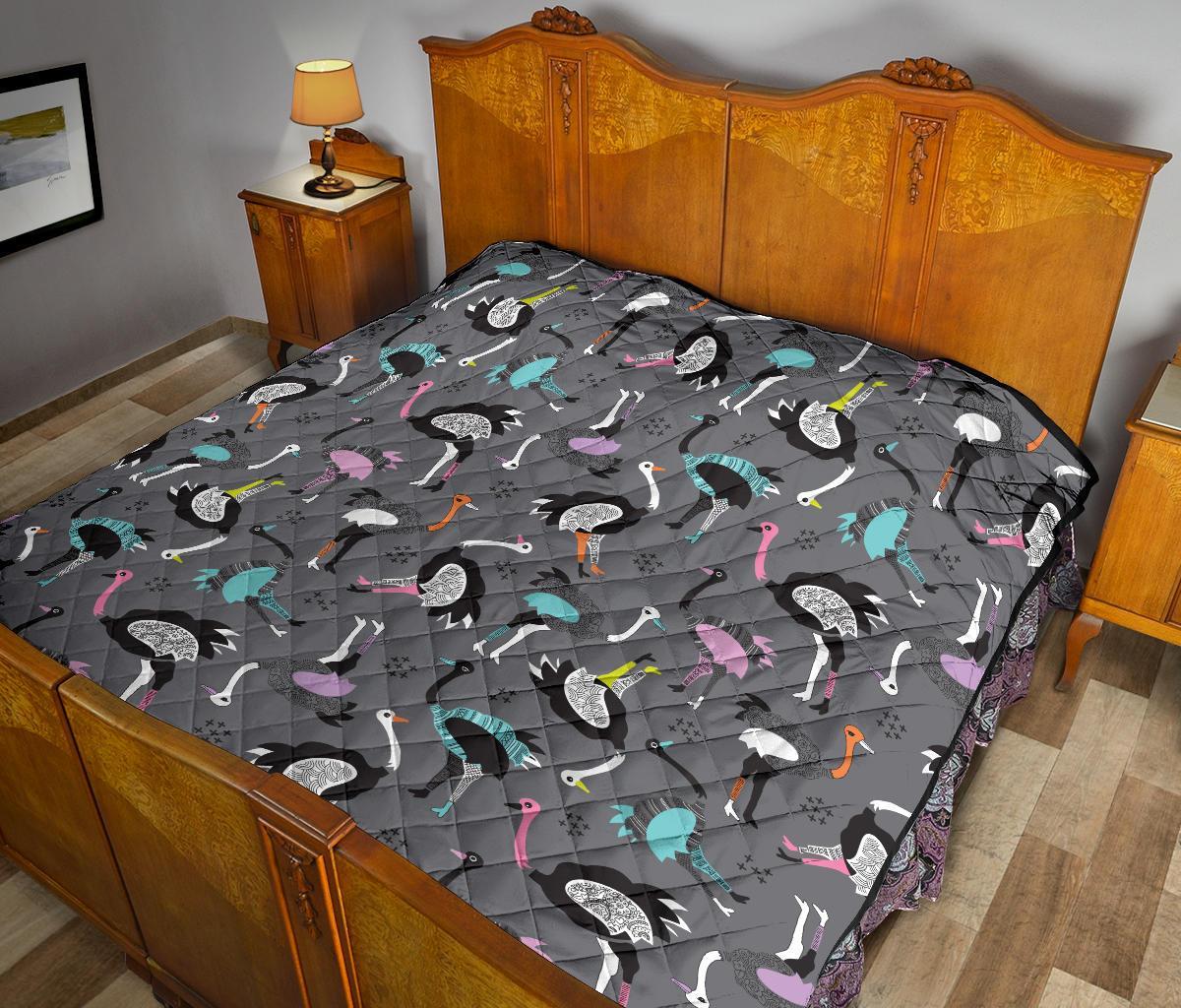 Ostrich Pattern Print Quilt-grizzshop