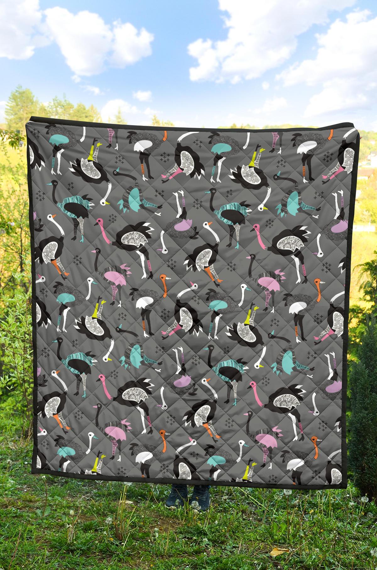 Ostrich Pattern Print Quilt-grizzshop