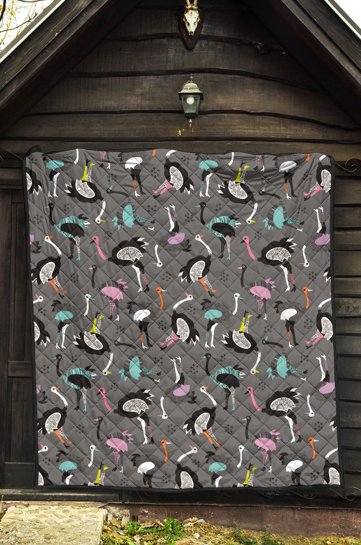 Ostrich Pattern Print Quilt-grizzshop