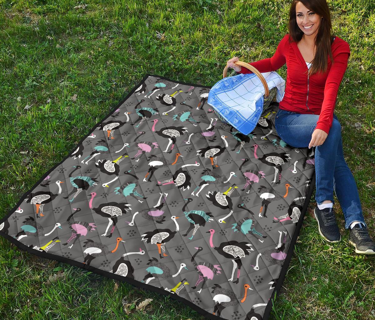 Ostrich Pattern Print Quilt-grizzshop