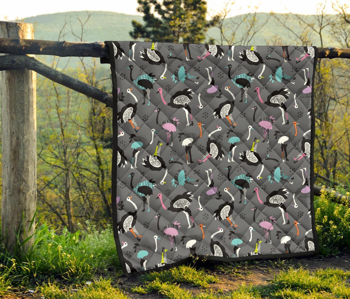 Ostrich Pattern Print Quilt-grizzshop