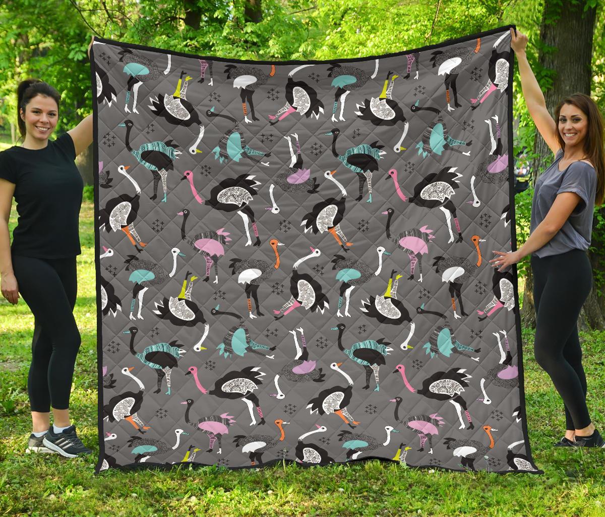 Ostrich Pattern Print Quilt-grizzshop