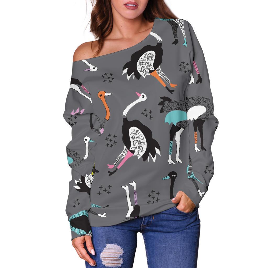Ostrich Pattern Print Women Off Shoulder Sweatshirt-grizzshop