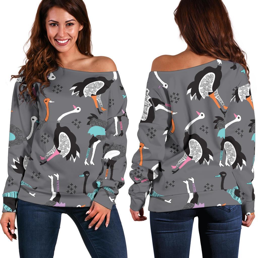 Ostrich Pattern Print Women Off Shoulder Sweatshirt-grizzshop