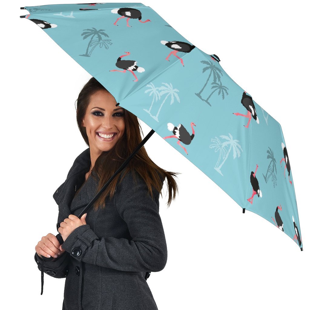 Ostrich Print Pattern Automatic Foldable Umbrella-grizzshop