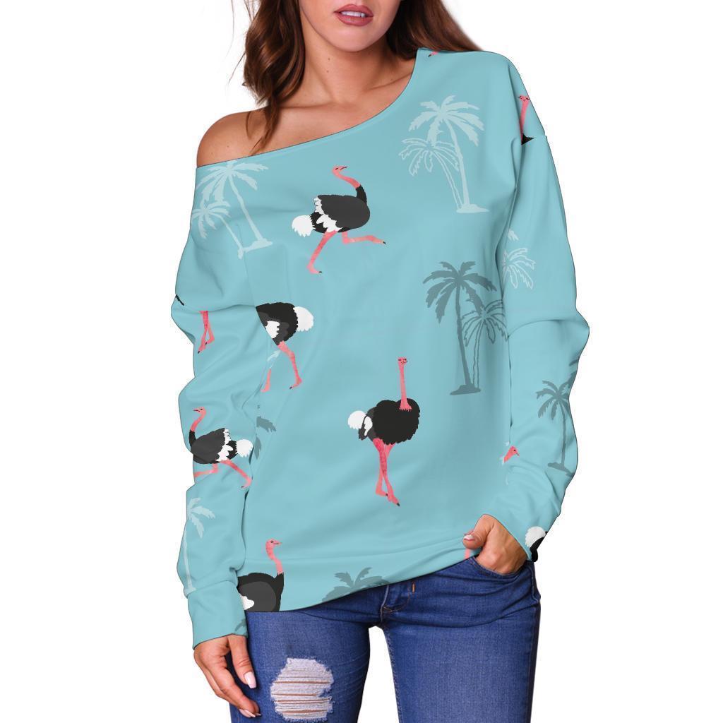 Ostrich Print Pattern Women Off Shoulder Sweatshirt-grizzshop