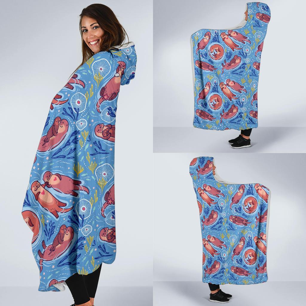 Otter Pattern Print Hooded Blanket-grizzshop