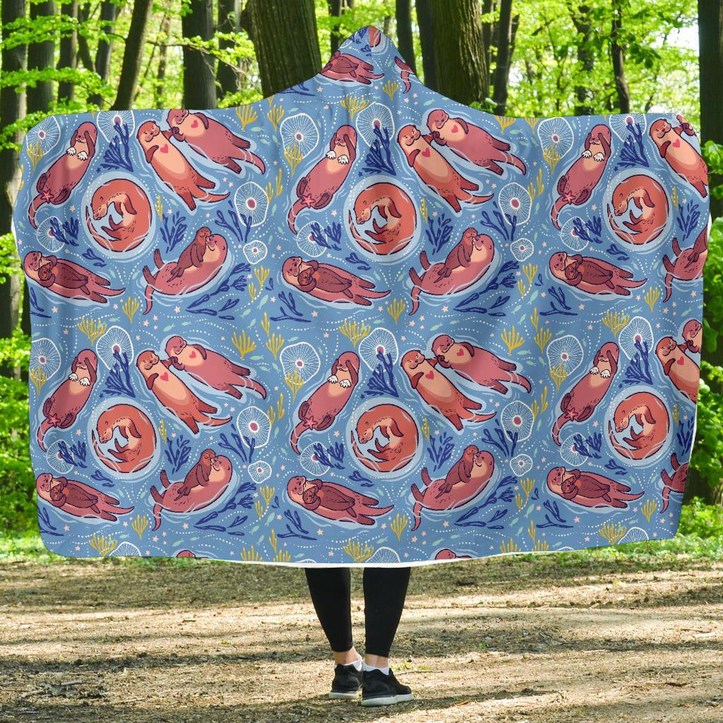 Otter Pattern Print Hooded Blanket-grizzshop