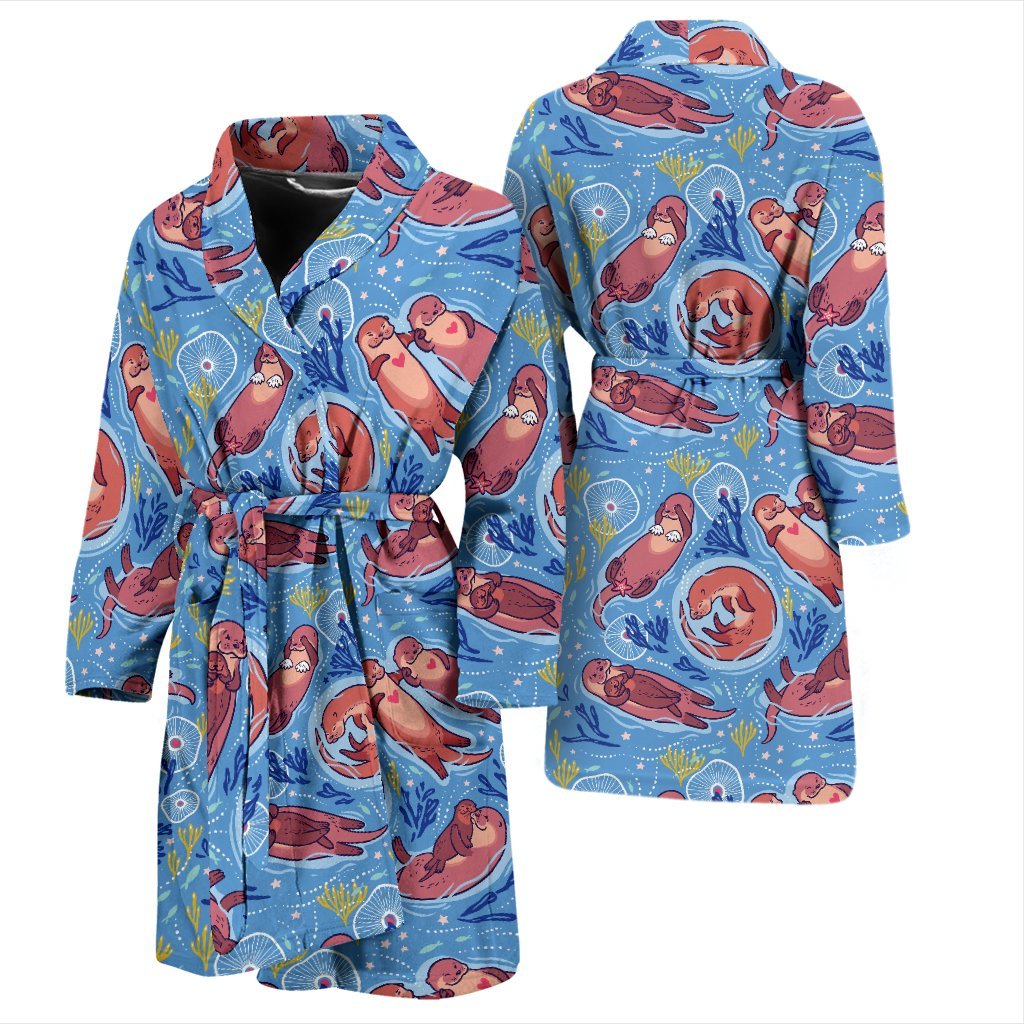 Otter Pattern Print Men Long Robe-grizzshop