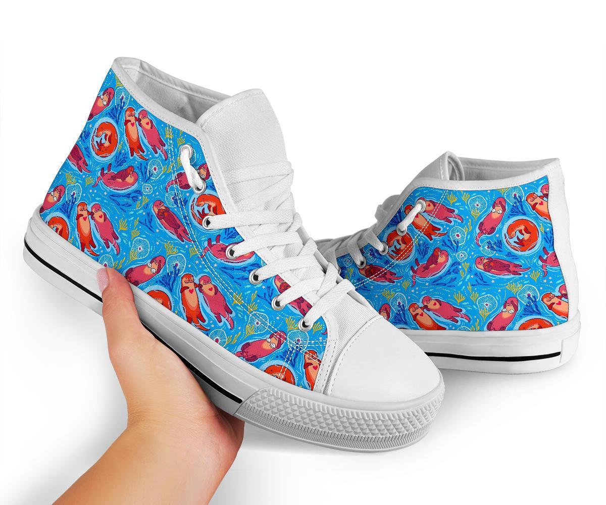 Otter Pattern Print Men Women's High Top Shoes-grizzshop