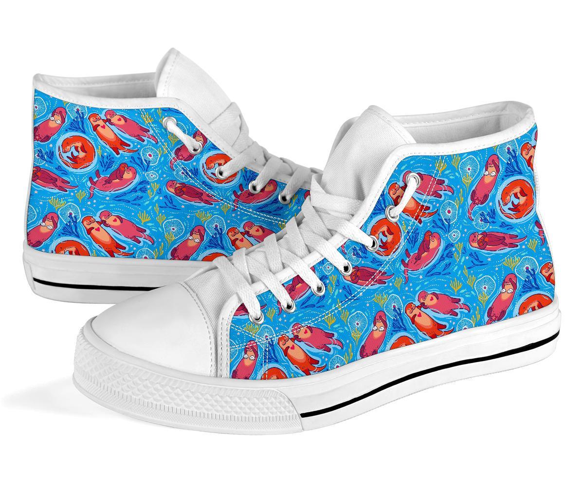 Otter Pattern Print Men Women's High Top Shoes-grizzshop