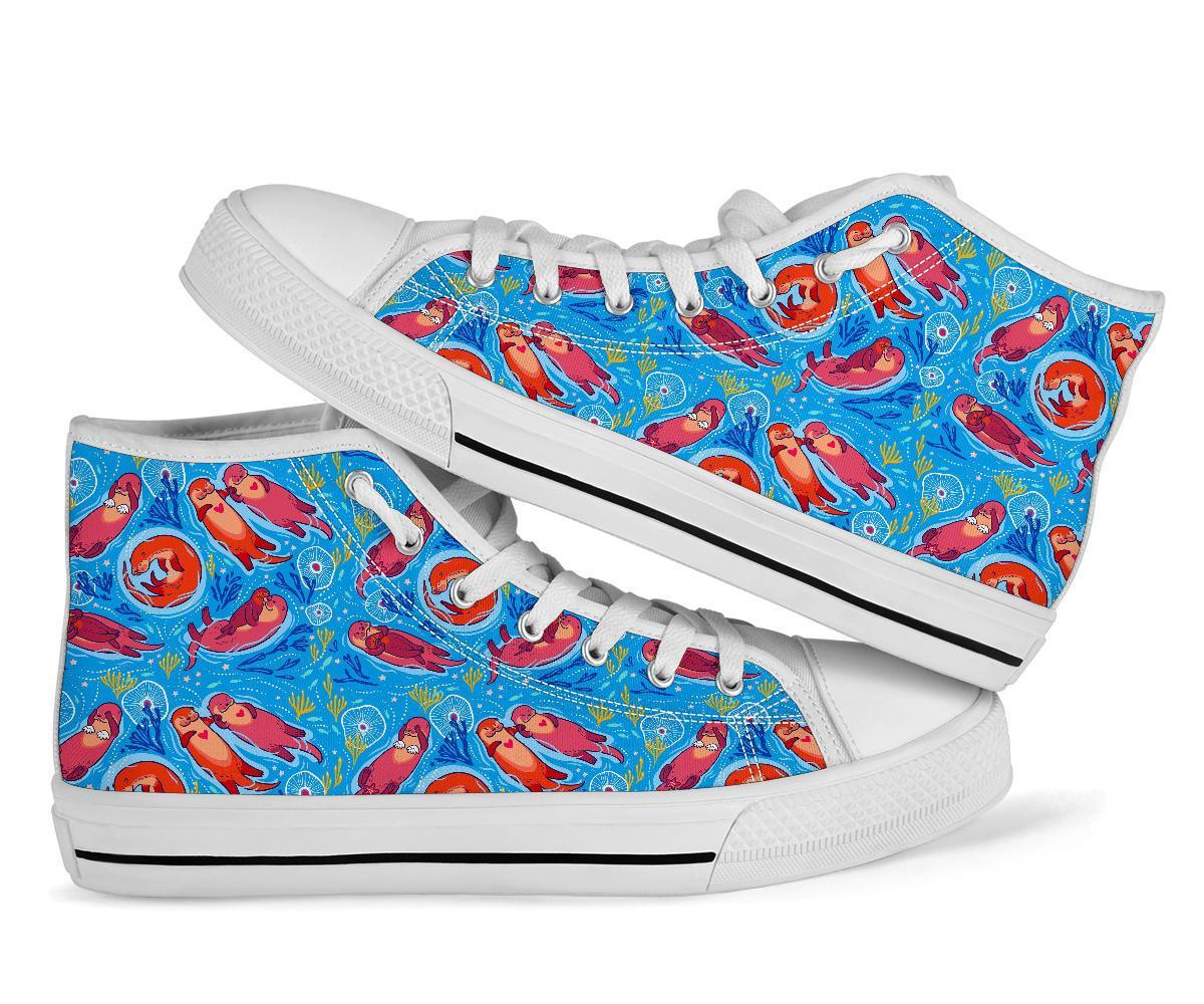 Otter Pattern Print Men Women's High Top Shoes-grizzshop