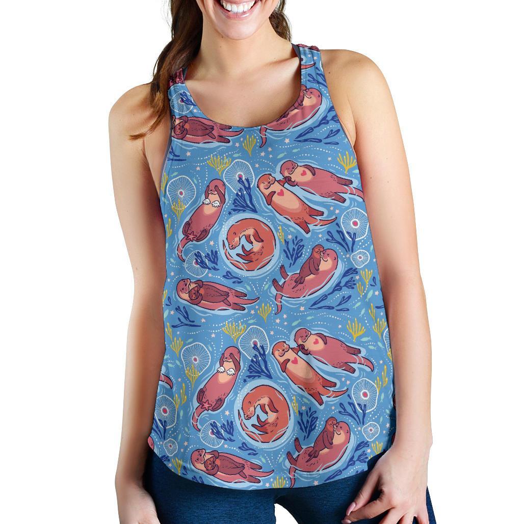 Otter Pattern Print Racerback Tank Tops-grizzshop