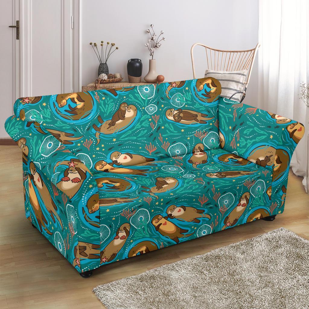 Otter Print Pattern Loveseat Cover-grizzshop