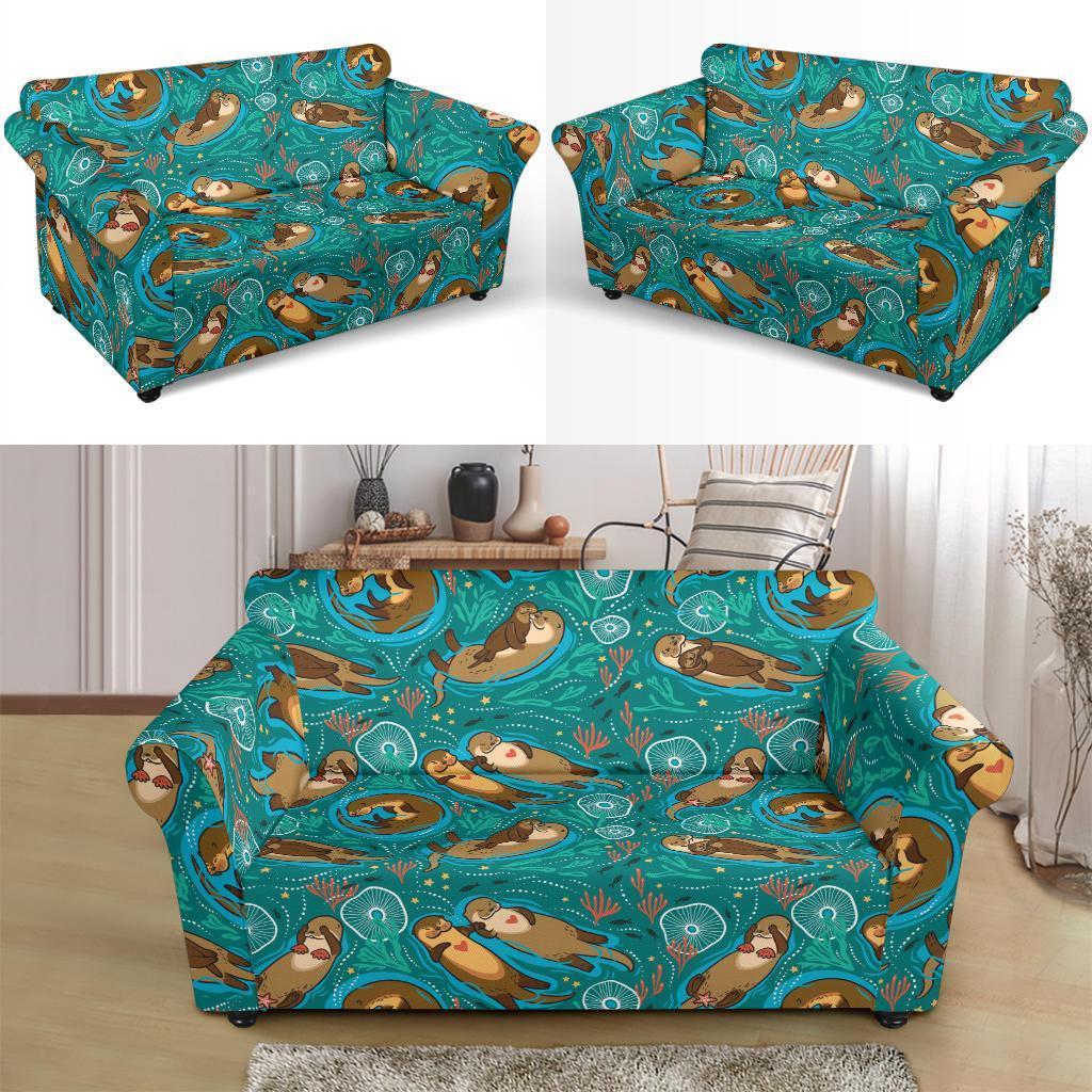 Otter Print Pattern Loveseat Cover-grizzshop