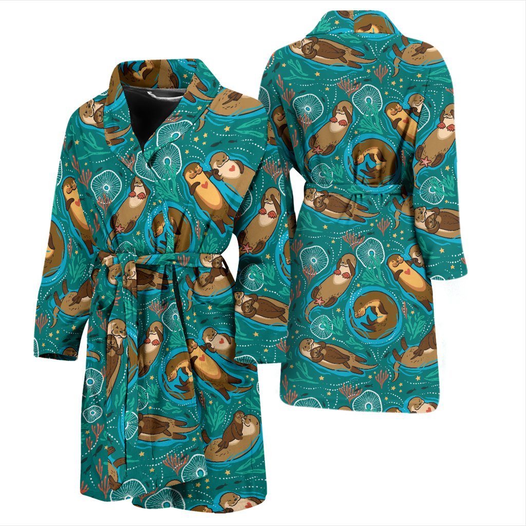 Otter Print Pattern Men Long Robe-grizzshop