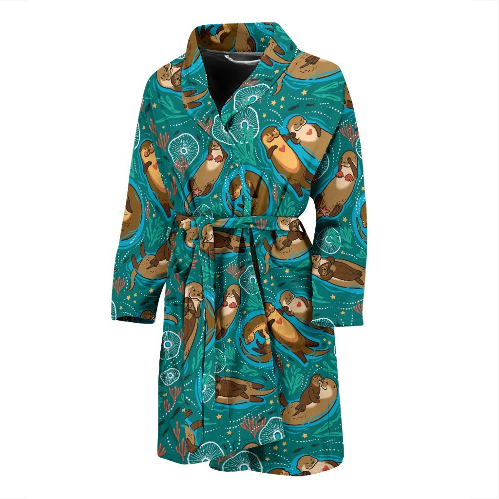 Otter Print Pattern Men Long Robe-grizzshop