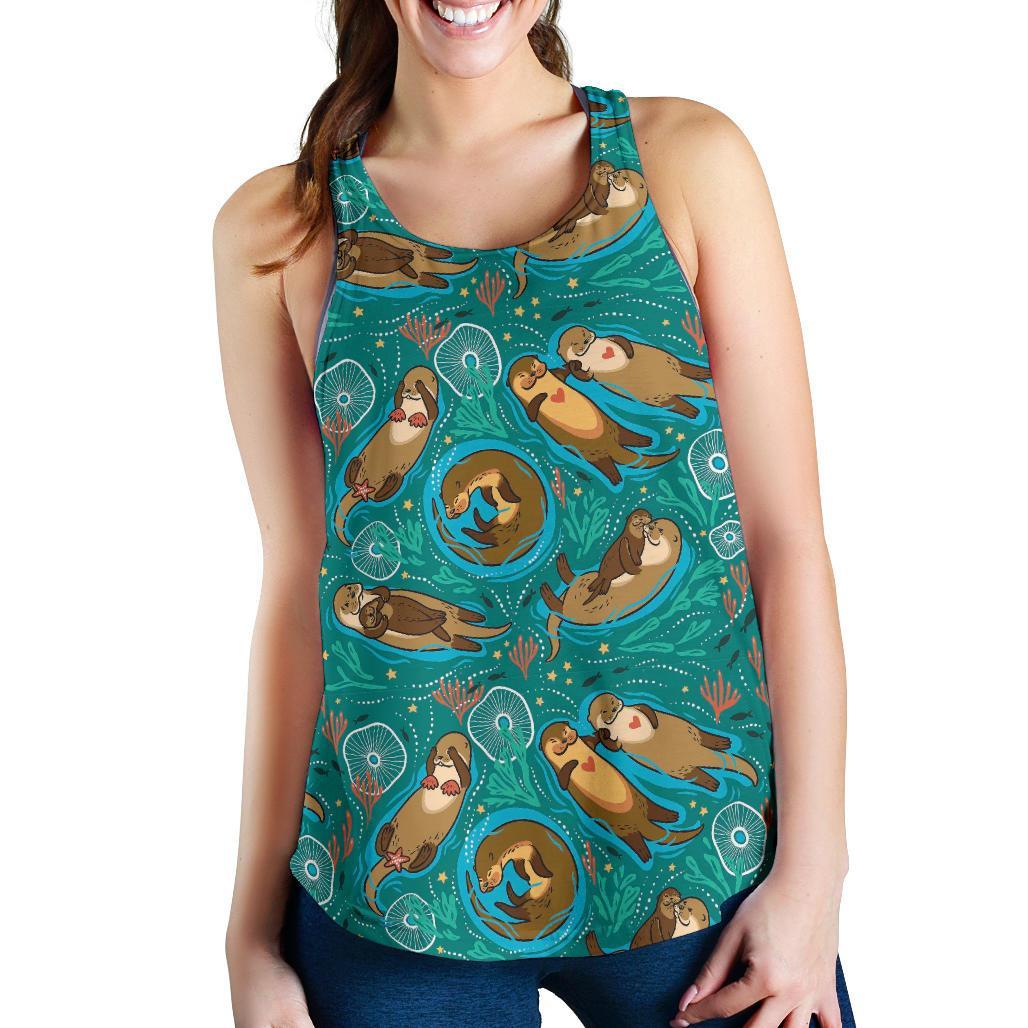 Otter Print Pattern Racerback Tank Tops-grizzshop