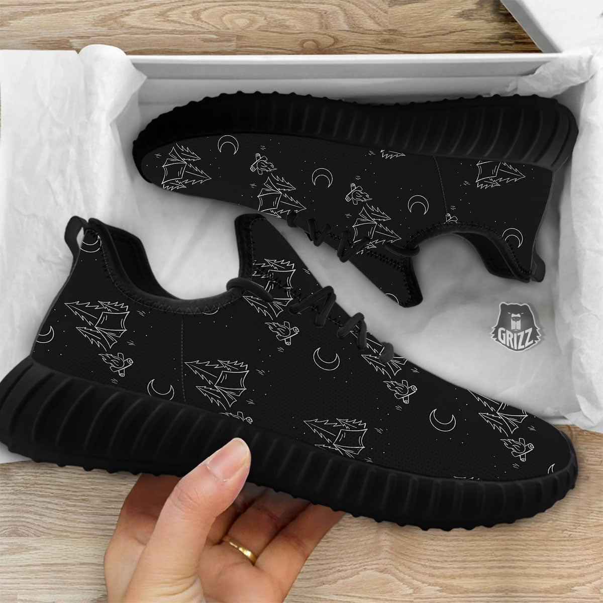 Outdoor Camping Print Pattern Black Walking Shoes-grizzshop