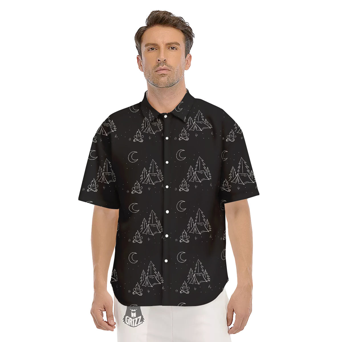 Outdoor Camping Print Pattern Men's Short Sleeve Shirts-grizzshop