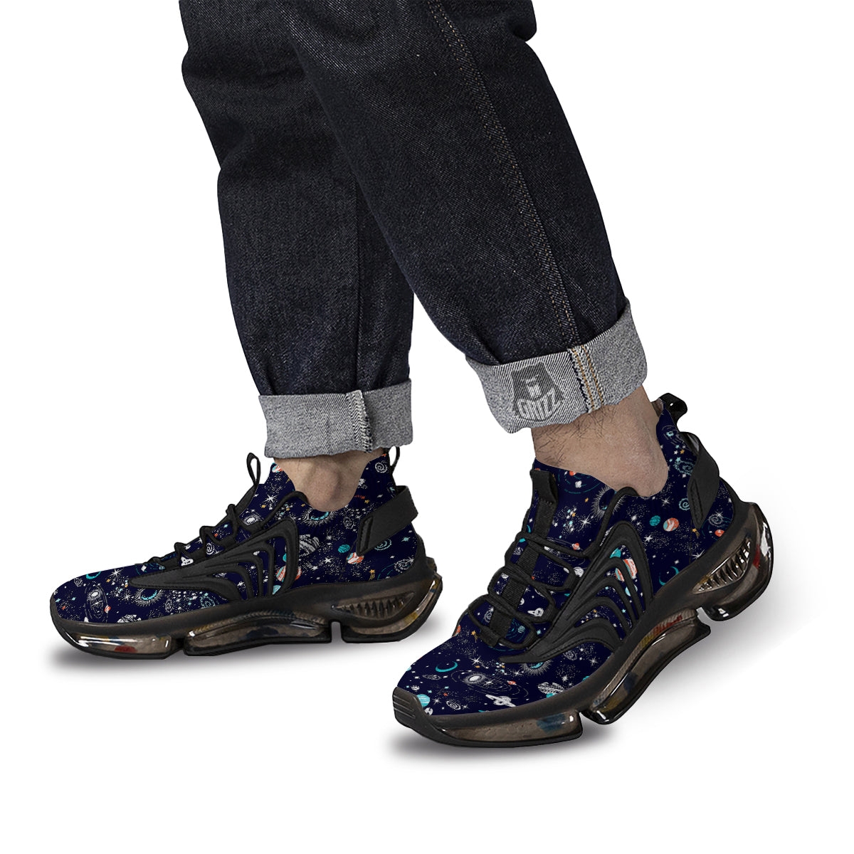Outer Galaxy Space Universe Print Pattern Black Gym Shoes-grizzshop