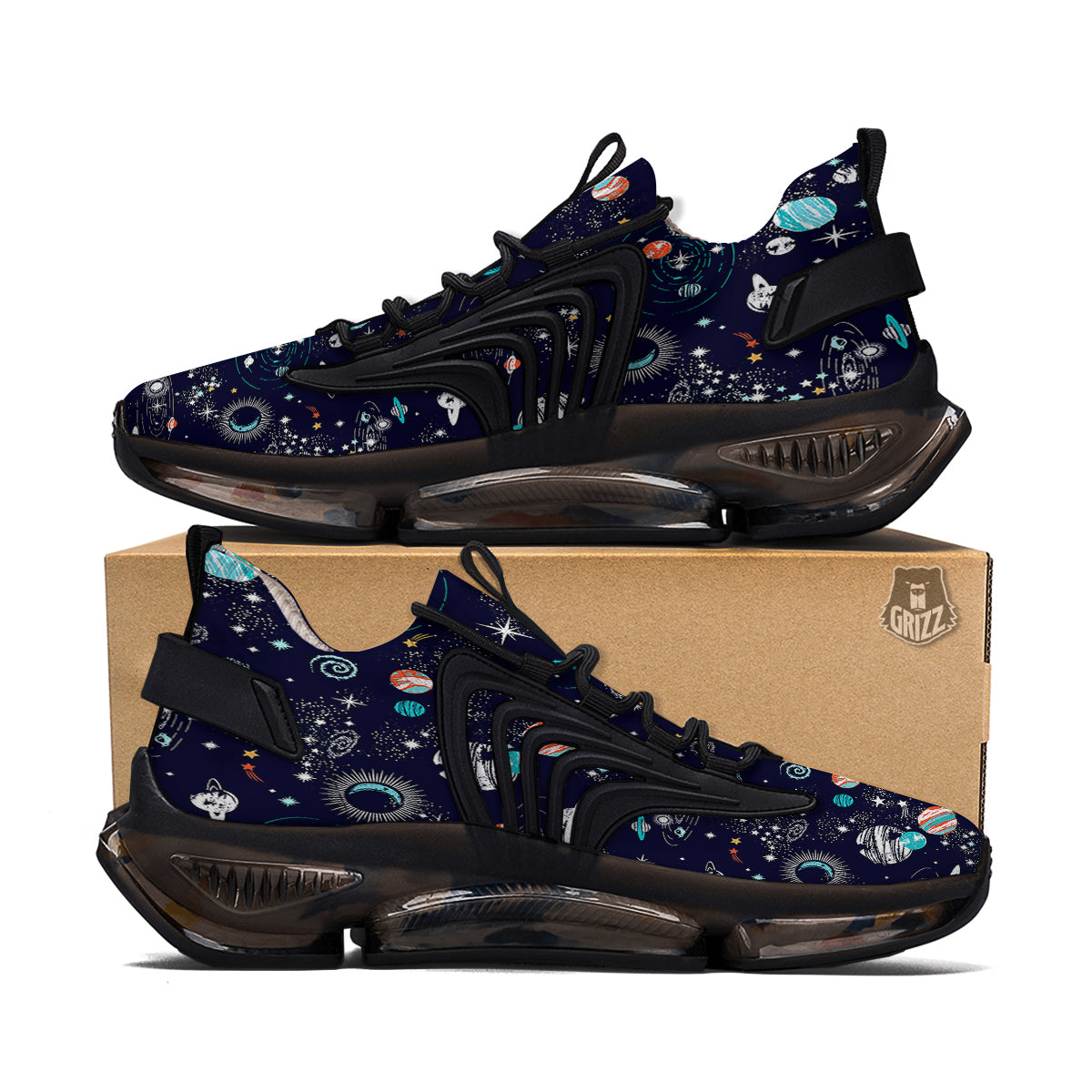Outer Galaxy Space Universe Print Pattern Black Gym Shoes-grizzshop