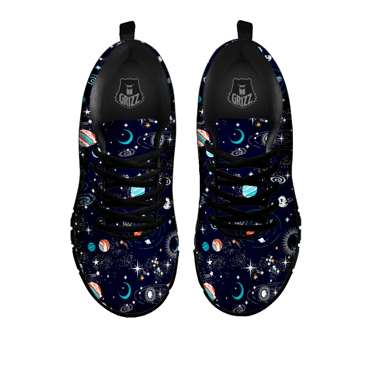 Outer Galaxy Space Universe Print Pattern Black Sneaker-grizzshop