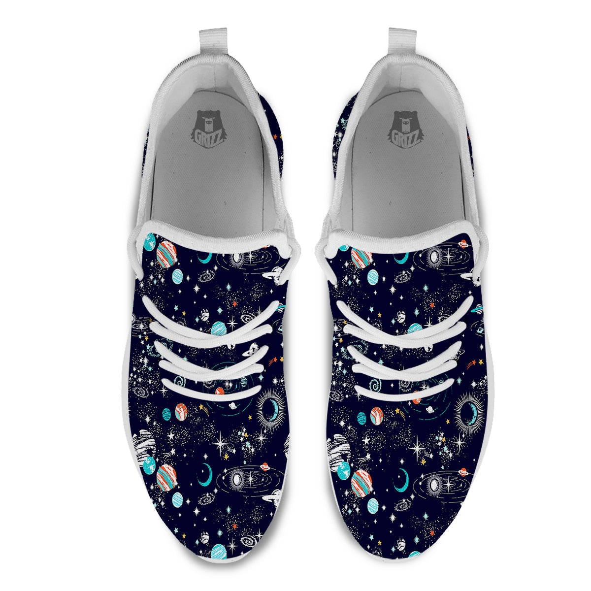 Outer Galaxy Space Universe Print Pattern White Athletic Shoes-grizzshop