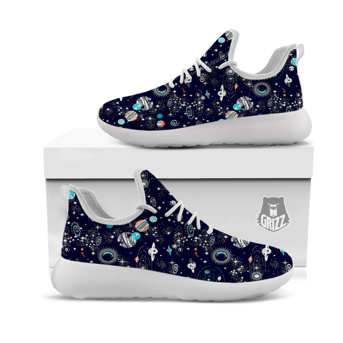 Outer Galaxy Space Universe Print Pattern White Athletic Shoes-grizzshop