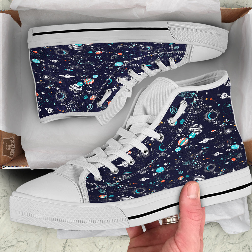 Outer Galaxy Space Universe Print Pattern White High Top Shoes-grizzshop