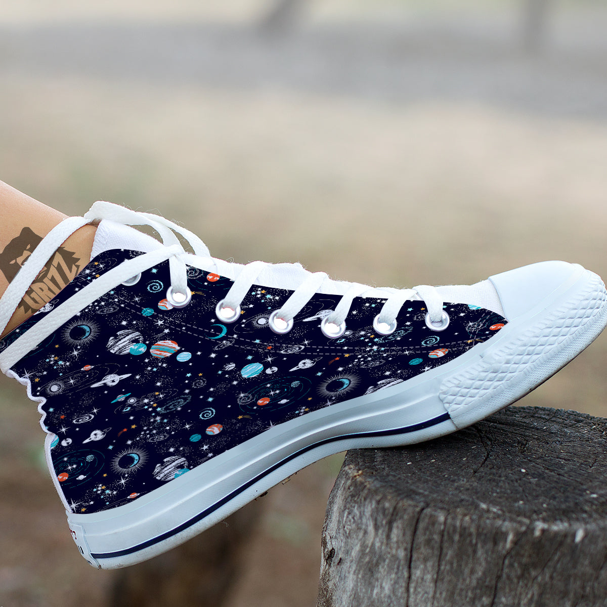 Outer Galaxy Space Universe Print Pattern White High Top Shoes-grizzshop