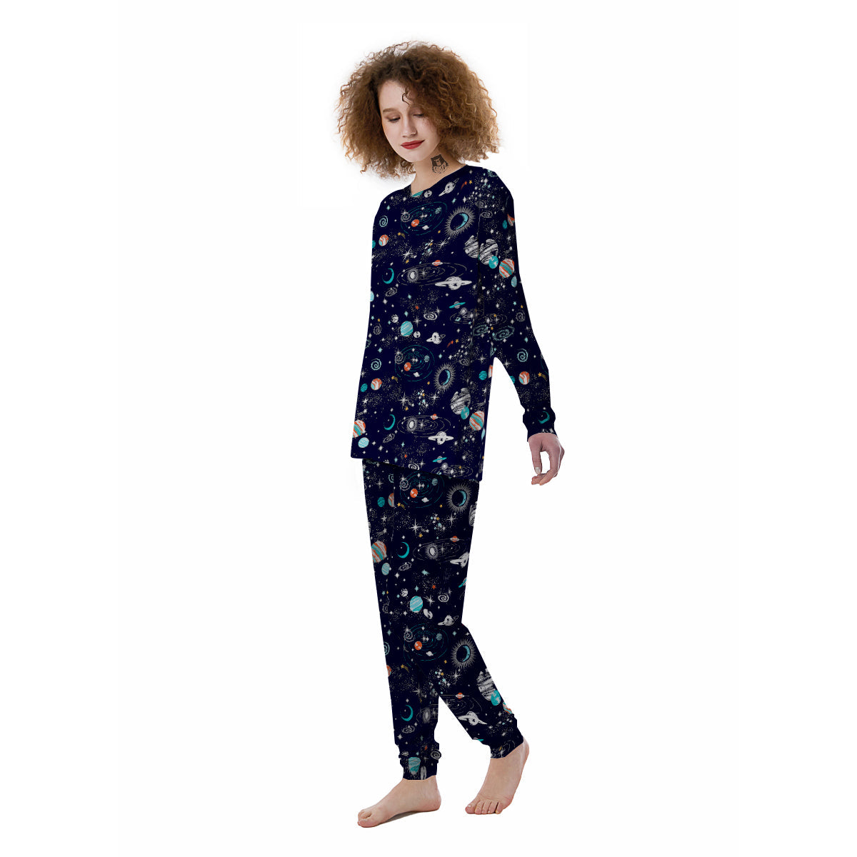 Outer Galaxy Space Universe Print Pattern Women's Pajamas-grizzshop